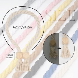 2 Stück Magnetische Vorhang Raffhalter,Beige Gardinenhalter Vorhanghalter,Handgewebt Gardinen Raffhalter,Gardinenraffer aus Holz,Outdoor-VorhangRaffhalter,Gardinen Halterung,für Zuhause und Büro