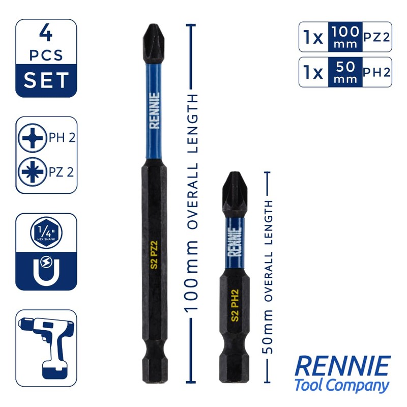 4 Piece Rennie Tool Magnetic 60mm and 152mm Professional Impact