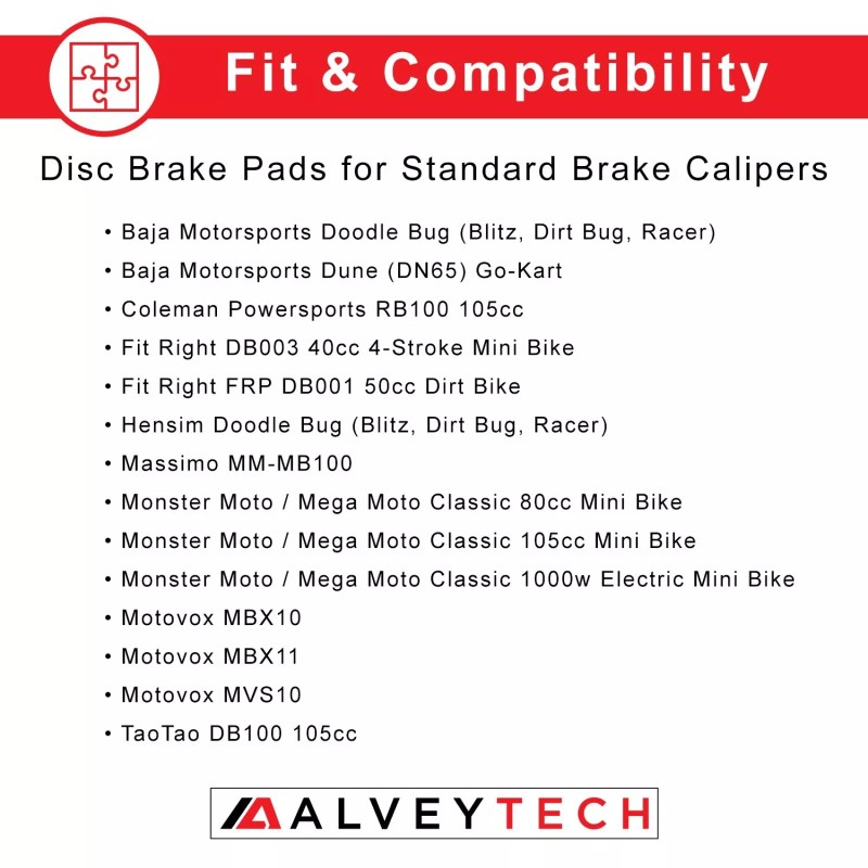 AlveyTech Disc Brake Pads for Mini Bike Standard Caliper (2)