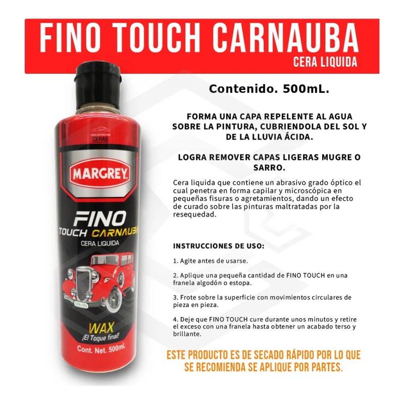 Cera Liquida Para Auto Carnauba Fino Touch 500ml Margrey