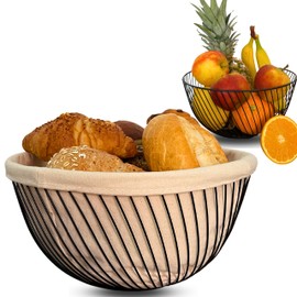 EliXito® 2-in-1 Fruit Basket Bread Basket Metal with Insert Made of 100% Cotton for Rolls and More Non-Slip and Scratching Also Ideal as an Organiser or Decorative Basket