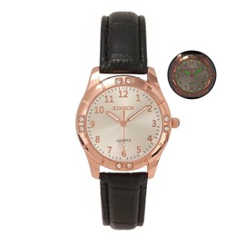 JSDDE Women's Watch with Leather Strap, Analogue Quartz Watch, Luminous Arabic Numerals, Dress Watch for Women, black, Strap.