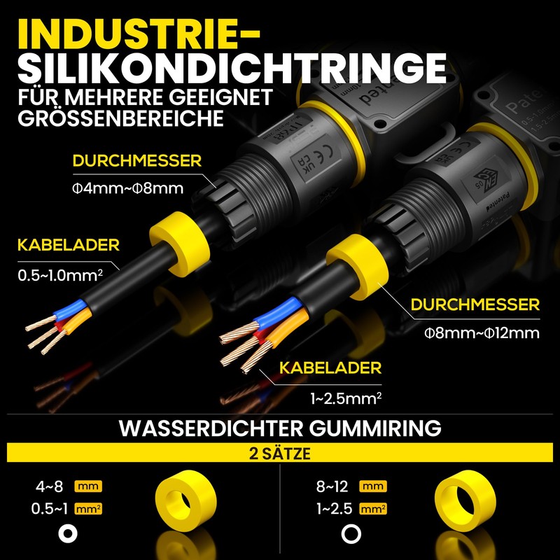PEBA Cable Connector Waterproof 3-Pin 3-Way IP68 Waterproof Cable Connector
