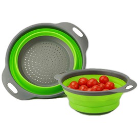 Collapsible Strainer Colander for Kitchen Food, Pasta Strainer Set of 2 Strainers for Kitchen Round Silicone Strainers and Colanders, Collapsible Colander for Draining Pasta Vegetable fruit Travel Use