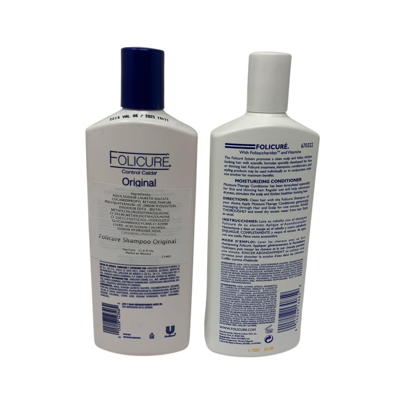 Folicure Shampoo Control Caída 11.8 oz y Acondicionador Hidratante 12