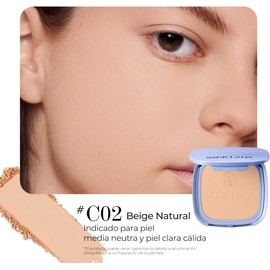 SACE LADY Flawless Master Polvo Compacto Waterproof，Maquillaje en Polvo Traslúcido，Control de Grasa y Brillo，Mate，SPF30 PA+++，C02 Beige Natural