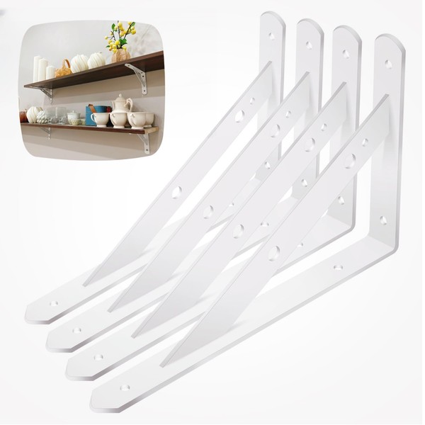 Hyznengu Shelf Brackets Heavy Duty, 4 Pack White 14 inch