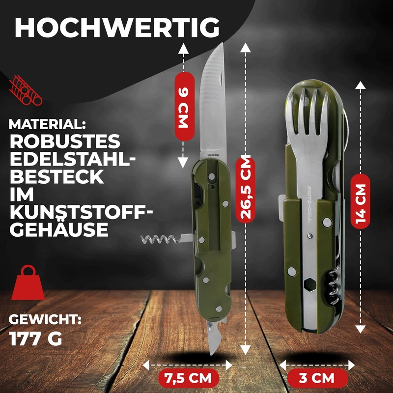 Outdoor German Army Cutlery Stainless Steel Camping Cutlery Set 5