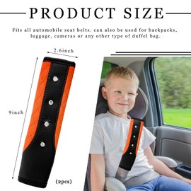DXNQ 2PCS Bling Car Seat Belt Covers, Leather Soft Seat Belt Shoulder Pad Cushion with Diamond, Sparkling Seatbelt Strap Neck Shoulder Protective Cover for More Comfortable Driving (Orange)