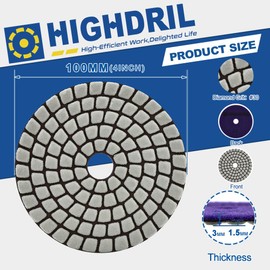 HIGHDRIL Diamond Dry Polishing Discs Pack of 8 - 100 mm Grit #30 Diamond Polishing Pads Diamond Sanding Pad for Granite Marble Artificial Stone Quartz