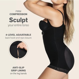 Leonisa Open Bust Tummy Control Body Shaper For Women - Butt Lifting Compression Shapewear Bodysuit, Black