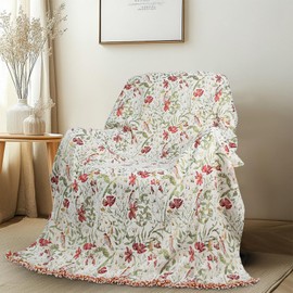 MACEVIA Boho Throw Blanket for Bed, Cardinal Bird Floral Throw Blanket, Floral Woven Blanket with Tassel for Couch Sofa, All Season Cottagecore Decor Blanket (Cardinal 50"70")