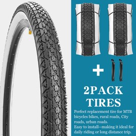 2 Pack Replacement Bike Tire Beach Cruiser 26" x 2.125" Inch Foldable White Side Wall Bicycle Tire……