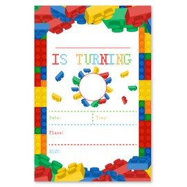 brayqu Building Blocks Birthday Party Invitations Building Blocks Birthday Invites Fill-in (20 Invitations with Envelopes)