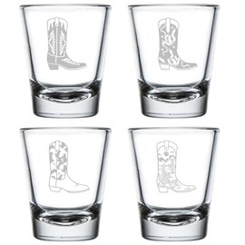 MIP Set of 4 Shot Glasses 1.75oz Shot Glass Gift Cowboy Cowgirl Boots Collection Two