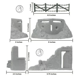 BMC Marx Recast BATTLEGROUND Pillbox Ruined Building Barbed Wire 14pc Gray USA