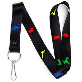 Dinosaur Lanyard Keychain and ID Badge Holder – Durable Black Polyester – Novelty Necklace