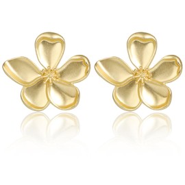 Mikovivi Golden Flower Earrings, 3.5 x 3.5 cm Flower Earrings Stud Earrings Large Statement Unusual Daisy Jewellery Summer Spring Trendy Jewellery for Women