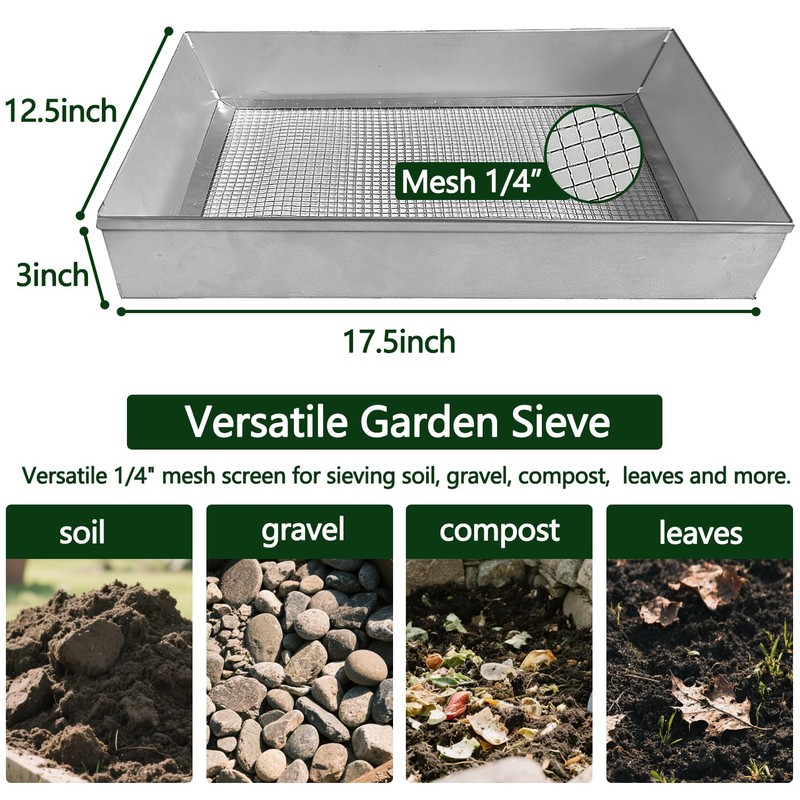 Large Steel Soil Sifter(17.5 x 12.5 inches),Dirt Sifter,Rock Sifter,Compost Sifter