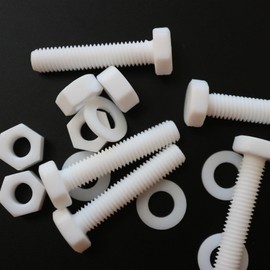 5 x PTFE Hex Head, M8 x 40mm, Plastic Nuts and Bolts (Screws), Washers, fluoropolymer polytetrafluoroethylene, 10/32 x 1 18/32