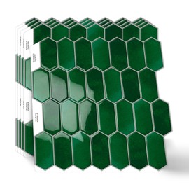 MOONFUN Long Hexagon Peel and Stick Tiles Backsplash,10 Sheets 3D Self Adhesive Wall Tile Back Splash 12 x 12 Inch for Kitchen,Bathroom(Emerald Green)