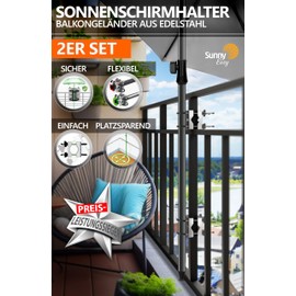 4smile SunnyEasy Parasol Holder Balcony Railing Set of 2 Flexible Stainless Steel Parasol Holder Balcony Umbrella Holder Balcony Railing Replaces Parasol Stand Balcony