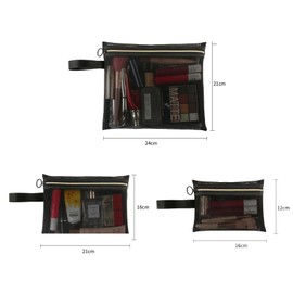 Mesh Cosmetic Bags with Handle, Durable Makeup Pouches with Zipper for Home Travel, 3 Pack