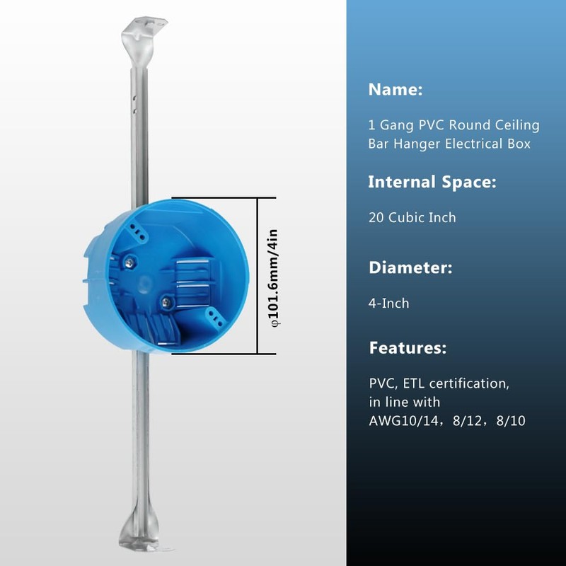 XGGYA 1 Gang PVC Round Ceiling Bar Hanger Electrical Box,