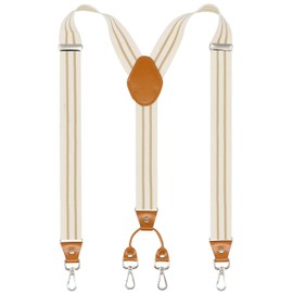 Doloise Men's Suspender Wide Adjustable and Elastic Braces Y Shape with Very Strong Hooks-Heavy Duty (Cream)