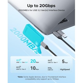 ORICO 1TB Portable SSD, Up to 2000MB/s, USB 3.2 Gen 2x2, Ultra-Mini, Compact with 2 in 1 USB C Cable, External Solid State Drives, Reliable Storage for USB C Smartphone, Tablet, PC - B20