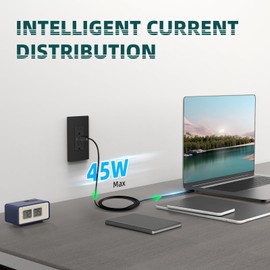 TOPELER Black USB C Receptacle, 45W GaN High Speed Charging Power Outlet with USB Ports, 15 Amp Tamper-Resistant Electrical Outlet, Screwless Wall Plate Included, ETL Listed, 2 Pack