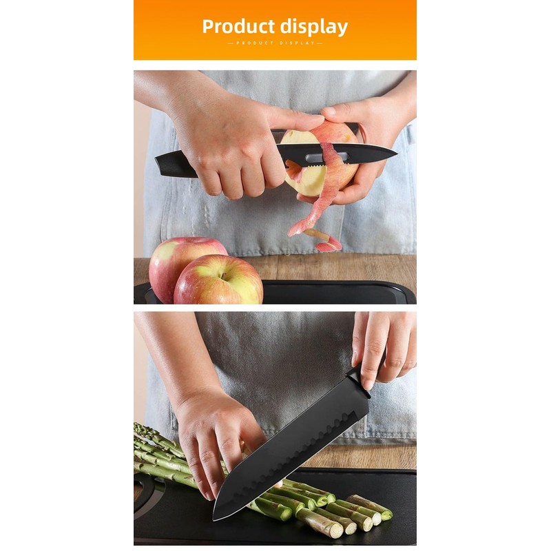 professional kitchen knife set with scissors - 3-piece black knives
