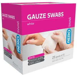 Aero Healthcare Aeroswab 8Ply 25 Pieces Gauze Swab Box of 3 10 x 10cm, 75 count