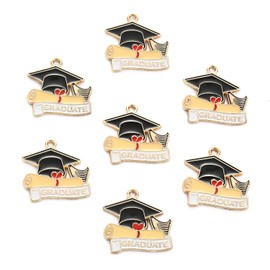 Stiesy 20Pcs Enamel Graduation Cap Charms Pendants Trencher Cap Charms Doctorial Hat Dangle Charms for DIY Jewelry Making Bracelet Crafts Gift