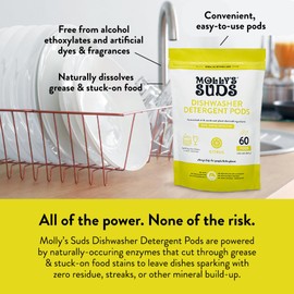 Molly's Suds Dishwasher Pods | Natural Dishwasher Detergent, Cuts Grease & Rinses Clean (Residue-Free) for Sparkling Dishes | 60 Auto-Release Tabs (Citrus)