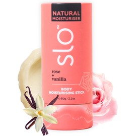 Slo Barra Hidratante Natural Bálsamo Corporal Para Piel Seca Con Ingredientes Orgánicos Hidratante Y Nutritivo Coco, Manteca De Cacao Y Antioxidantes Ideal Para Viajes Rosa Y Vainilla 60 G