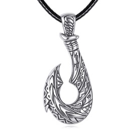 HUKKUN Fish Hook Necklace Sterling Silver Hawaiian Makau Fish Hook Necklace Maui Pendant Gift for Men