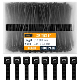 ALBO Cinchos de plastico 1000 piezas de bridas de plástico 8 Pulgadas (3.6x200 mm) Negro Bridas de alambre de 40 libras de resistencia Resistente a lo