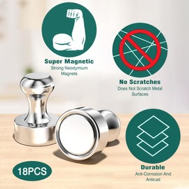 Set of Strong Magnets, 12 mm x 16 mm Metal Magnets, Super Neodymium Magnets, N52 Magnets, Strong Magnets, Mini Magnets for Magnetic Boards, Refrigerators, Notice Boards, Whiteboards and More. (18pcs)