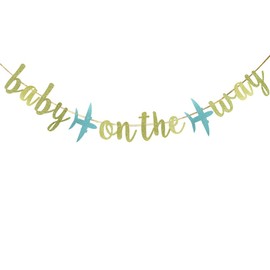 JENSENLIN Baby On The Way Banner Hanging Banner,Plane Themed Baby Shower or Gender Reveal Party Decoration,Travel Themed Welcome Baby Sign Decorations.