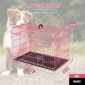 Dog Crates for Small Dogs 30"/24" Folding Mental Wire Crates Dog Kennels Outdoor and Indoor with Double-Door, Removable Tray puppy playpen - Color: 24 inch-Pink