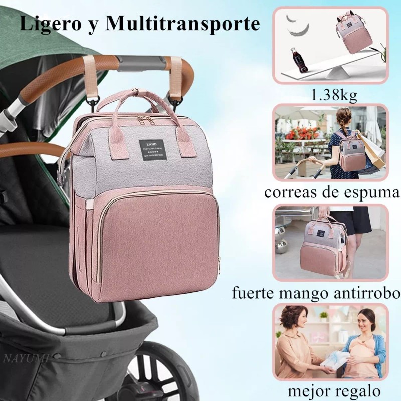 Pokachila Mochila Pañalera Termica Ligera Y Cambiador Mosquitero Cuna