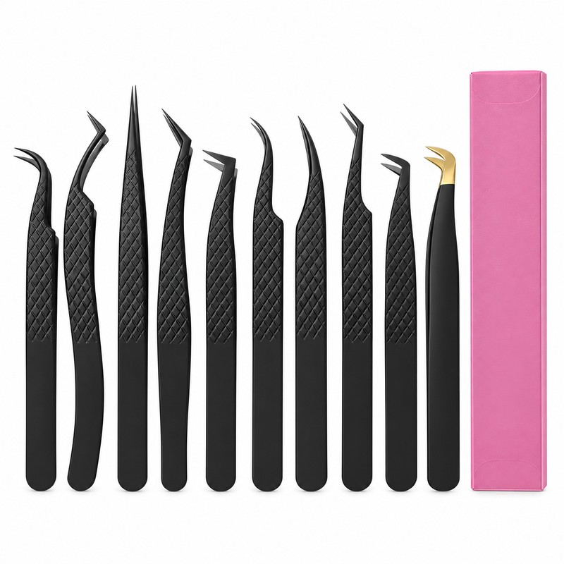 Professional Eyelash Tweezers – Black Fiber Tip Precision Lash Extension