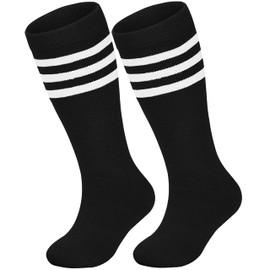 Urban Virgin Kids Soccer Socks Athletic Knee High Tube Toddler Baseball and Football Socks for Boys and Girls Stripes Black/White 35CM