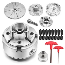 Ctokanvi 4 inch wooden lathe chuck set 1 "x 8 tpi thread, nickel plated self-centering 4-jaw wooden lathe chuck set (5-collet)