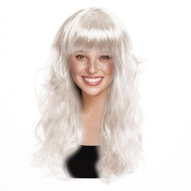 Hatstar Hatstar Sexy Damen Langhaar Perücke | Frauen Wig lockig - gewellt | Accessoire für Fasching, Karneval und Motto Party (weiss)
