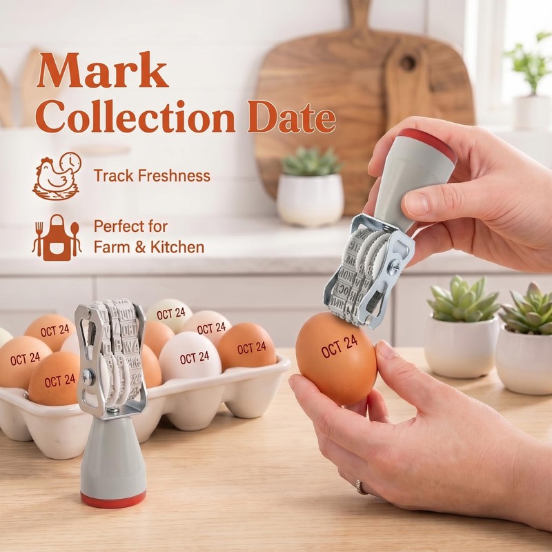Egg Date Stamp Kit with 2 Ink Pads, Date Label