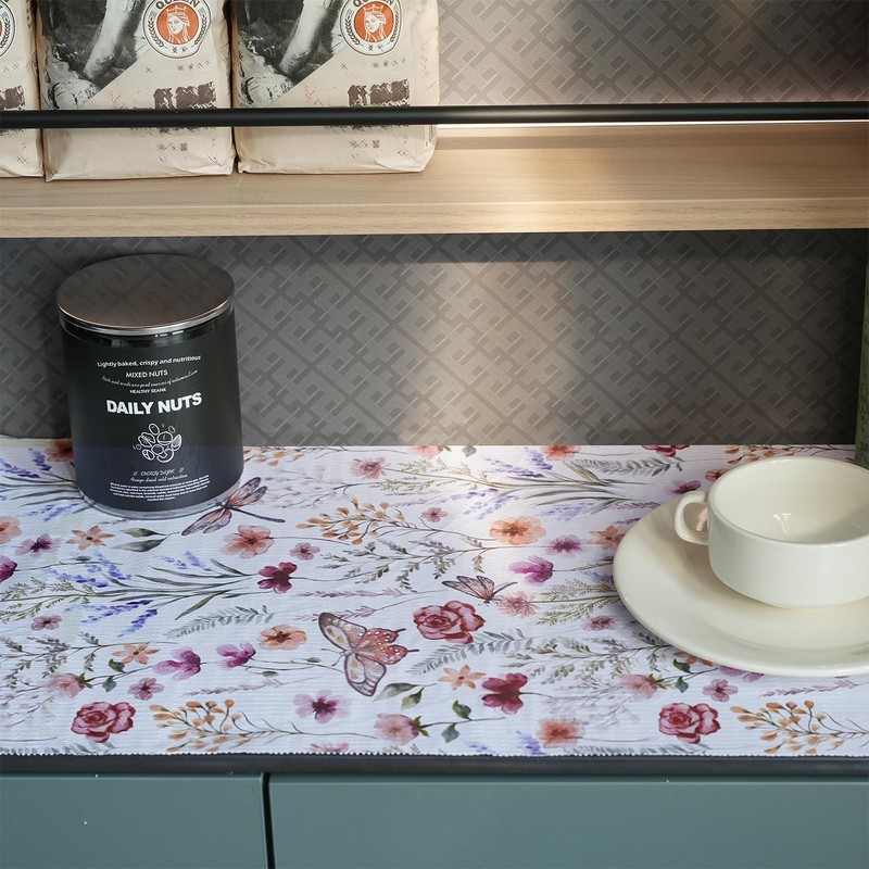Floral Shelf and Drawer Liner for Kitchen Cabinets,16IN x 10FT