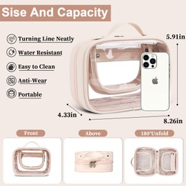 XSUIOY Clear Toiletry Bag Makeup Organizer Bag,Large Capacity Travel Cosmetic Bags with Handles Waterproof Cosmetic Case Toiletry Bags Fit Carry-on Essentials Storage bag Organizer for Women, PINK,