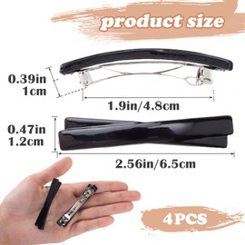 STSTR 4PCS French Barrette Hair Clips for Women, 2.56 Inch Small Tortoise Shell Hair Clip, Curved Glossy Thin Hair Flat Hair Accessories for Women (Black)